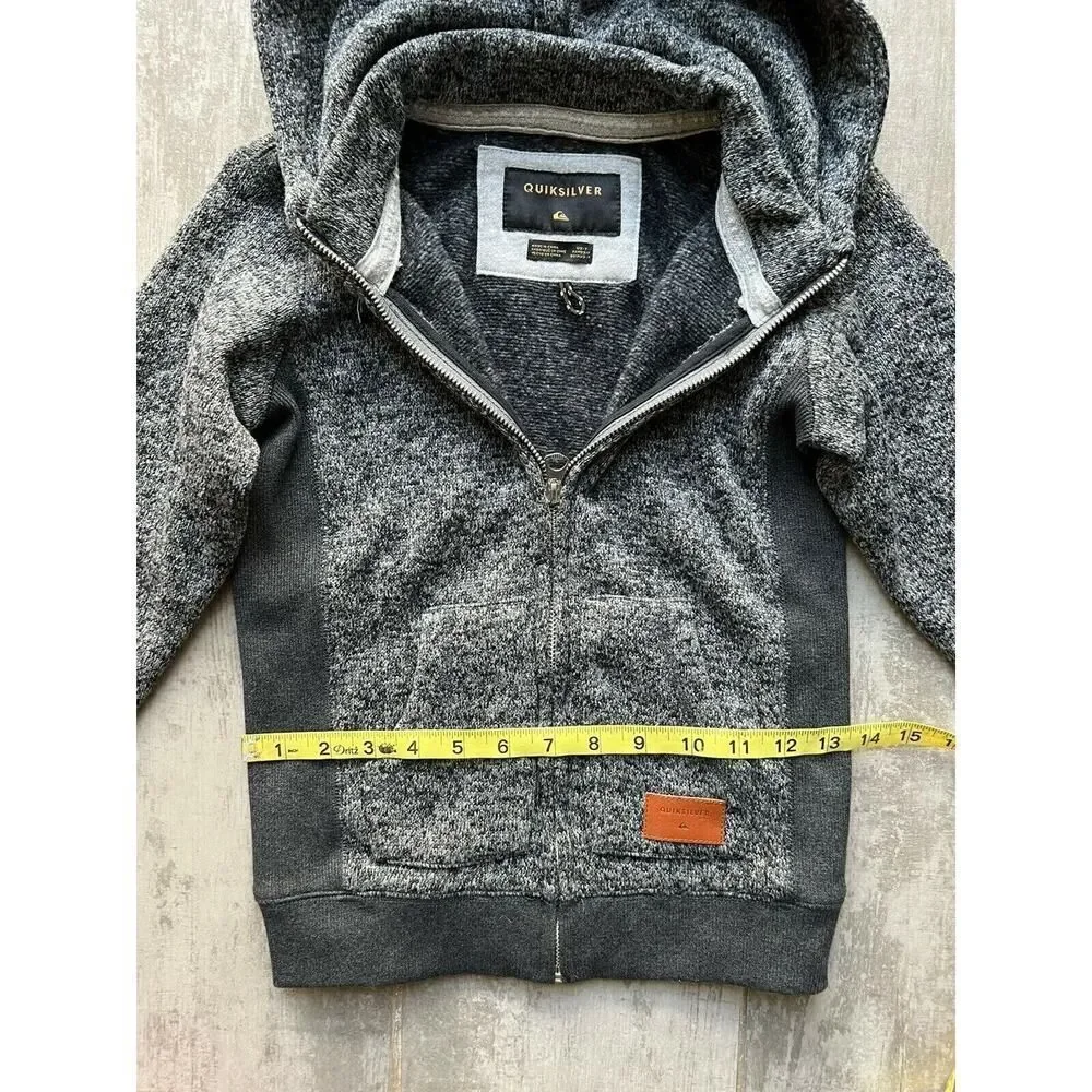 $55 QUIKSILVER Zip Hooded Sweatshirt Hoodie Boys Gray Kids KELLER Fleece Lined 7